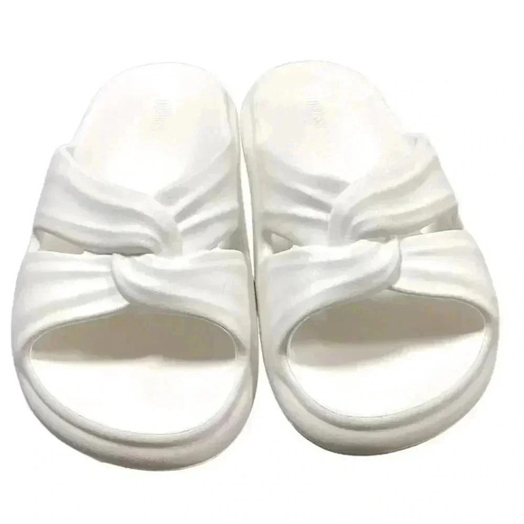 Melissa Free Womens 10 Waterproof Slide Sandals White Flatfoam Twist Vegan - Picture 2 of 10